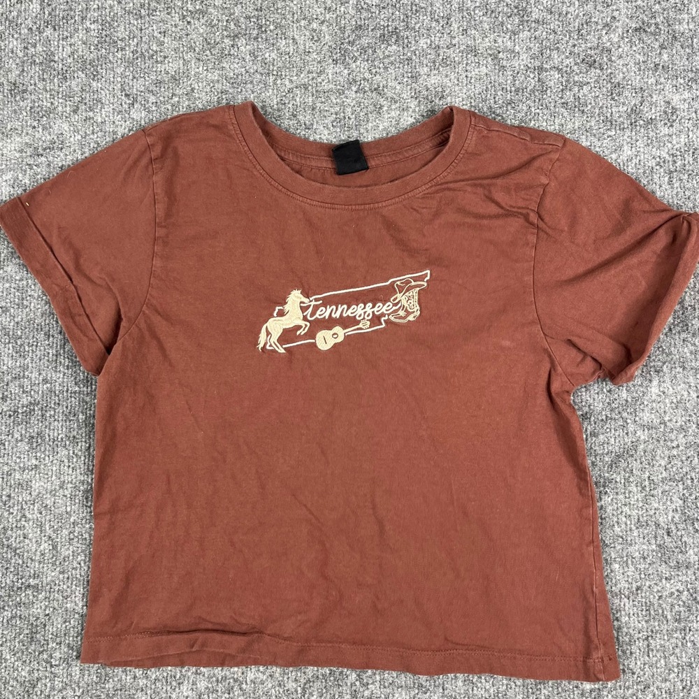 Vibe N' T-Shirt Womens Size S Brown Tennessee Embroidered Cropped Cotton Western